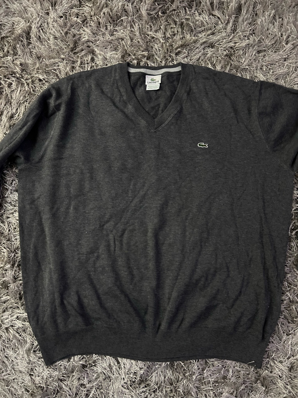 Lacoste Men's Charcoal Crewneck Sweater with Crocodile Logo